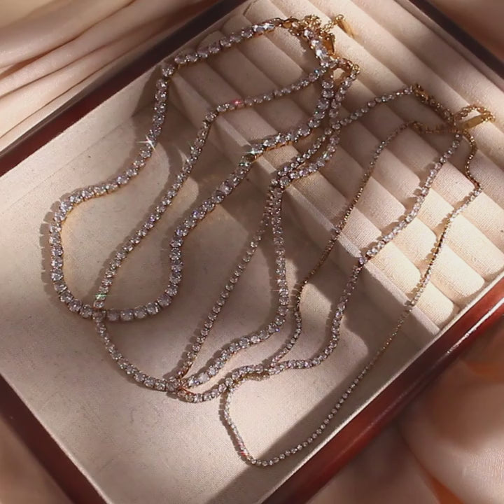 Shiny Luxury | 18k Gold Stainless Steel No Fade 2mm - 5mm Diamond CZ Tennis Chain Necklaces