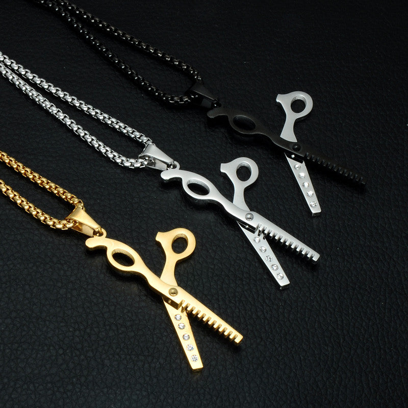 Mens Iced Out Haircut Barber Scissors 316L Stainless Steel Chain Pendant