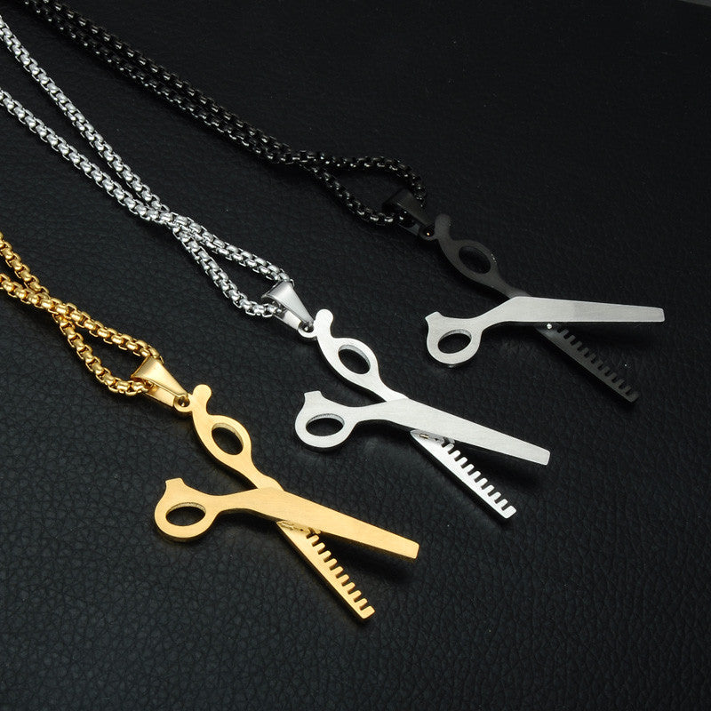 14k Gold Silver Bling Haircut Barber Scissors 316L Stainless Steel Chain Pendant
