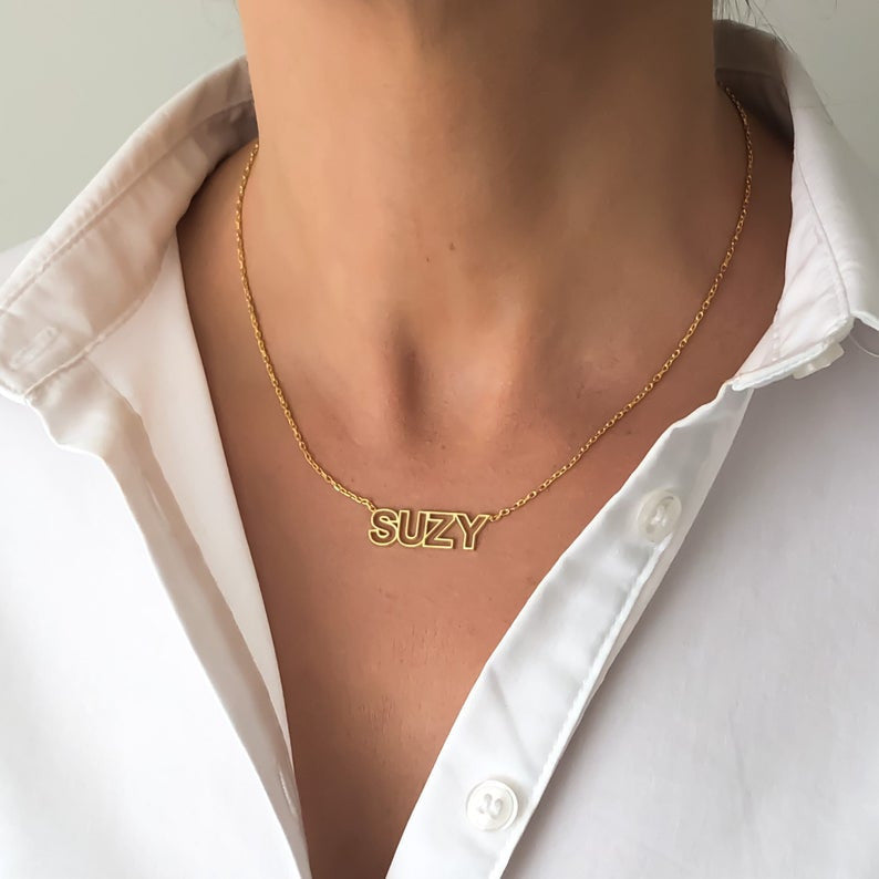 Modern Women Stainless Steel Outline Cutout Custom Name Necklace