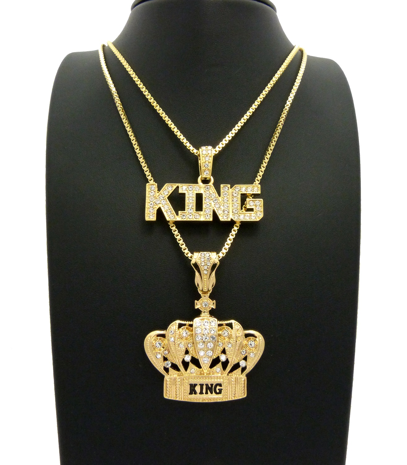 Double Bonanza: 14k Gold Simulated Diamond King Crown Iced Out 